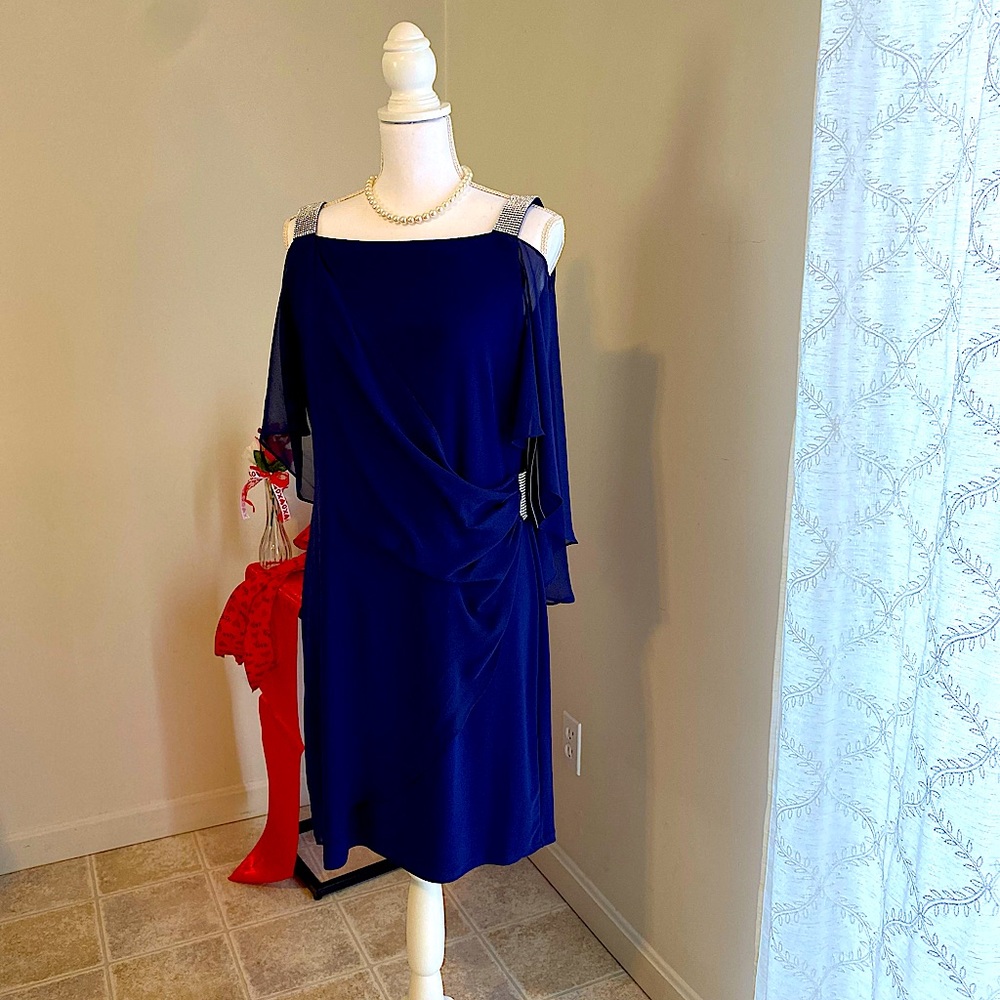 Gorgeous blue formal dress. With sheer shoulder scarf attached.